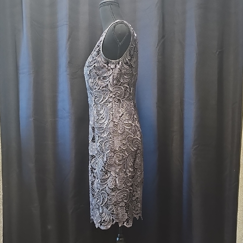 Adrianna Papell Dary Gray Sheath Midi Dress Sleeveless Bateau Size 8 - Picture 5 of 16